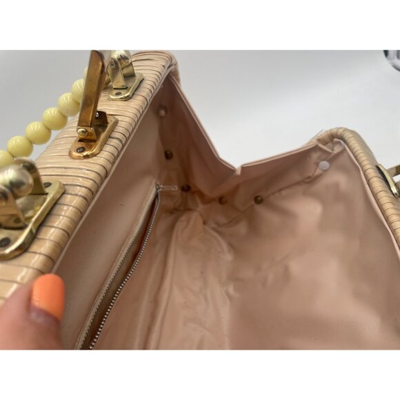 Vintage Wicker & Beaded Handbag With Acrylic Handles - Picture 7 of 10